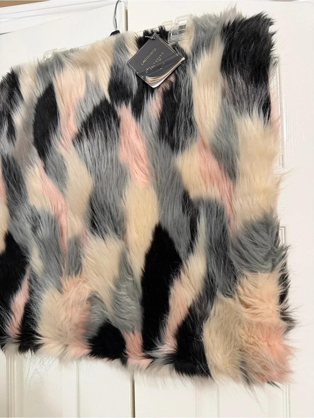 NWT Decorative Pillow Cover 20x20 Faux Fur Multicolor- Pink, Gray, Black, Cream